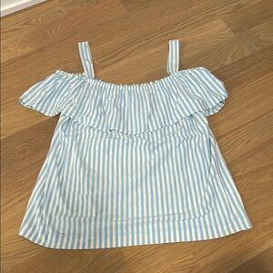 J. Crew Blue and White Ruffled Blouse, size Medium NWOT